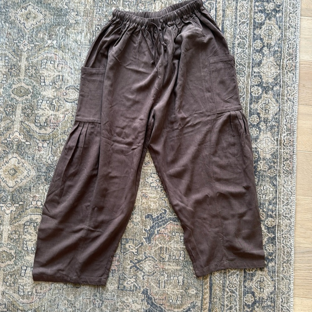 Tarse Linen Wide Leg Pants barrel brown Size S